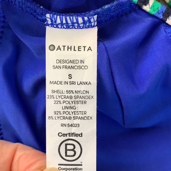 Athleta Striped High Neck Tankini Swim Top Strappy Crisscross Back Active Blue - Picture 5 of 6